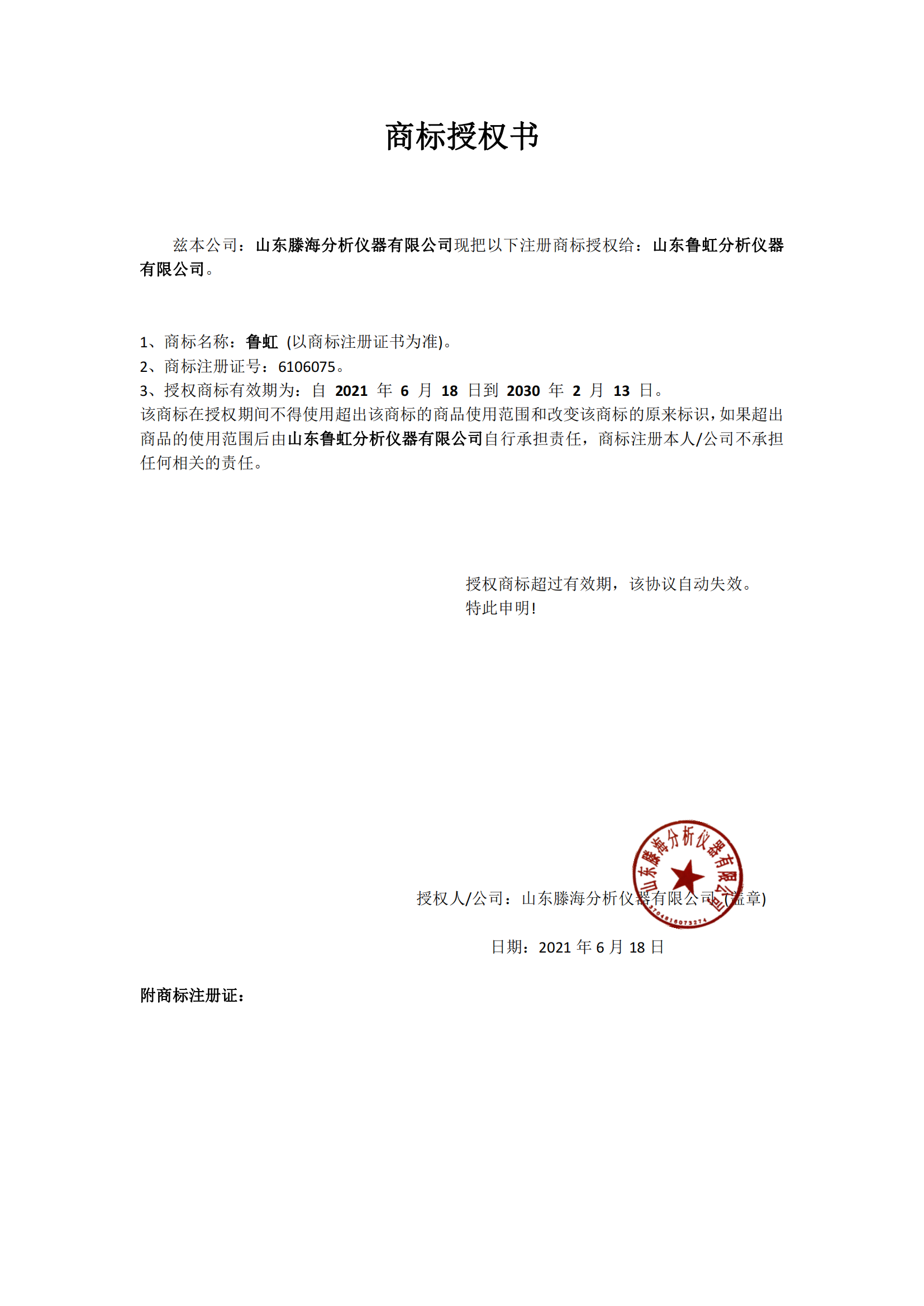 商標授權書